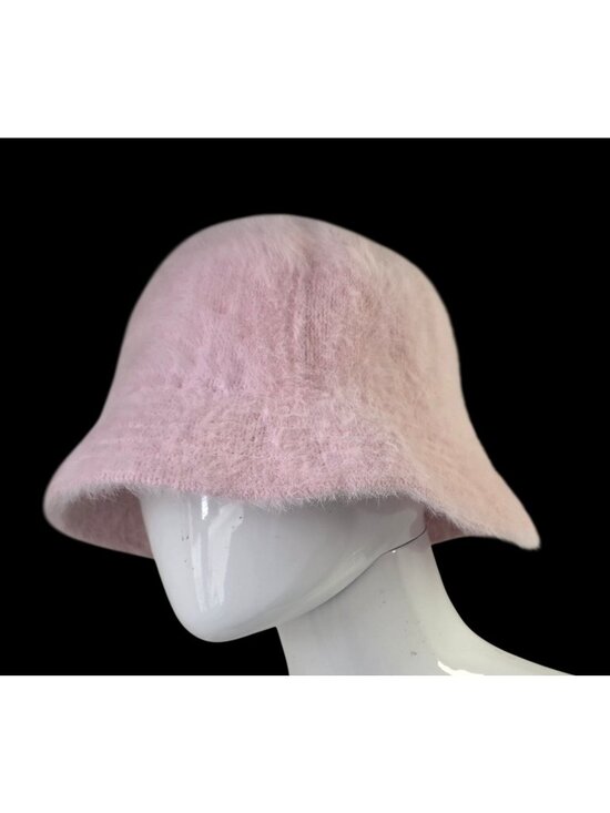 Vintage Angora Fuzzy Pink Bucket Hat OS Stretchy Cloche Stretchy Faux Fur main image 4